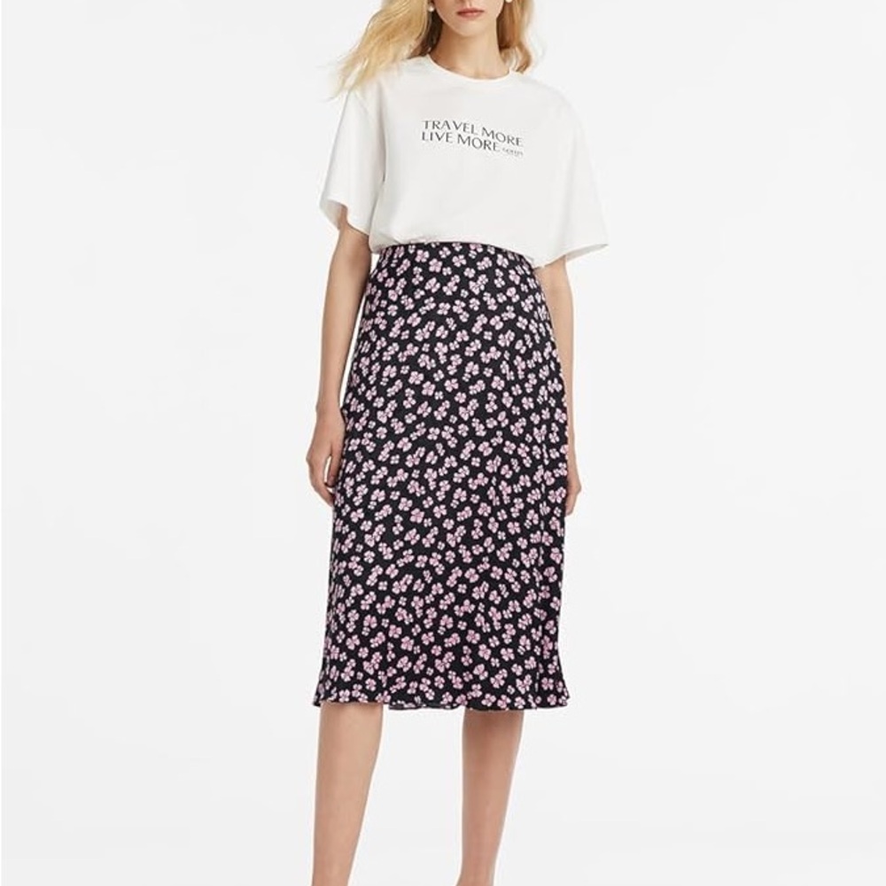 GOELIA Black and Pink Floral Midi Skirt - Picture 3 of 6